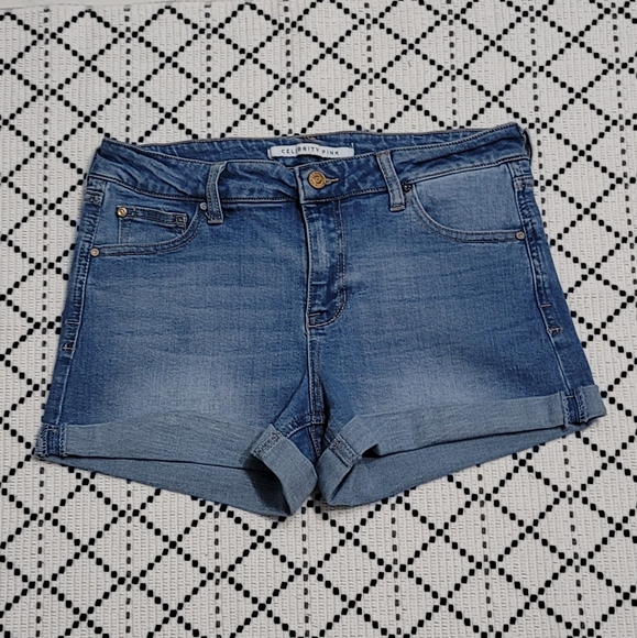 Celebrity Pink Medium Wash Cuffed Denim Shorts - Picture 1 of 7